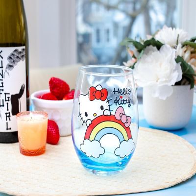Sanrio Hello Kitty Rainbow Peek Stemless Wine Glass  Holds 20 Ounces Image 2