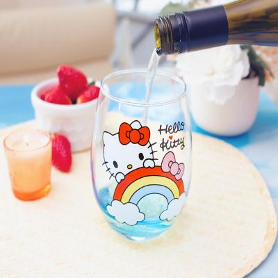 Sanrio Hello Kitty Rainbow Peek Stemless Wine Glass  Holds 20 Ounces Image 3
