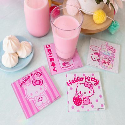 Sanrio Hello Kitty Strawberry Milk Glass Coasters  Set of 4 Image 2