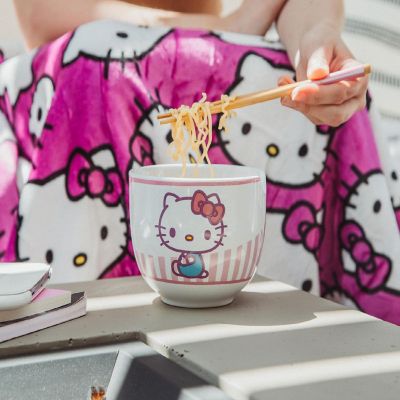 Sanrio Hello Kitty Tokyo Pink Stripes Ramen Bowl with Chopsticks Image 3