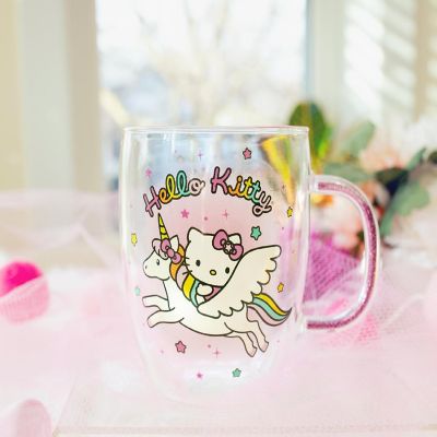 Sanrio Hello Kitty Unicorn Glass Mug With Glitter Handle  Holds 14 Ounces Image 2