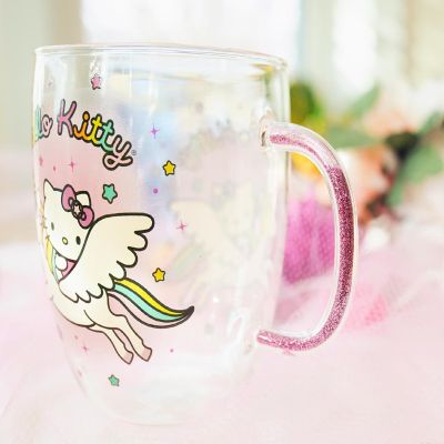 Sanrio Hello Kitty Unicorn Glass Mug With Glitter Handle  Holds 14 Ounces Image 3