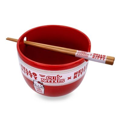 Sanrio Hello Kitty x Nissin Cup Noodles Red Ceramic Ramen Bowl and Chopstick Set Image 1