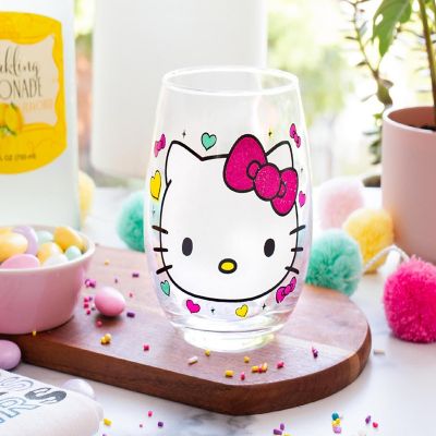 Sanrio Hello Kitty "You Had Me At Hello" Glitter Stemless Wine Glass  20 Ounces Image 2