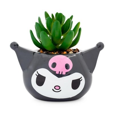 Sanrio Kuromi Smiling Head 3-Inch Ceramic Mini Planter With Artificial Succulent Image 1
