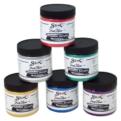 Sax Premium Heavy-Bodied Acrylic Paint, 4 Ounce Jars, Assorted Metallic Colors, Set of 6 Image 1