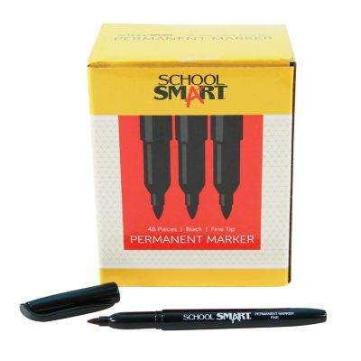 School Smart Fine Tip Permanent Markers, Quick-Drying and Water Resistant, 1 mm Tip, Black, Pack of 48 Image 1