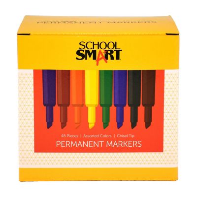 School Smart Non-Toxic Permanent Markers, Broad Chisel Tip, Assorted Colors, Pack of 48 Image 1