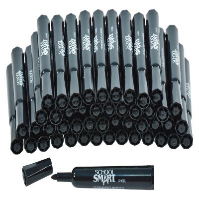 School Smart Non-Toxic Permanent Markers, Broad Chisel Tip, Black, Pack of 48 Image 1