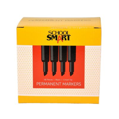 School Smart Non-Toxic Permanent Markers, Broad Chisel Tip, Black, Pack of 48 Image 1