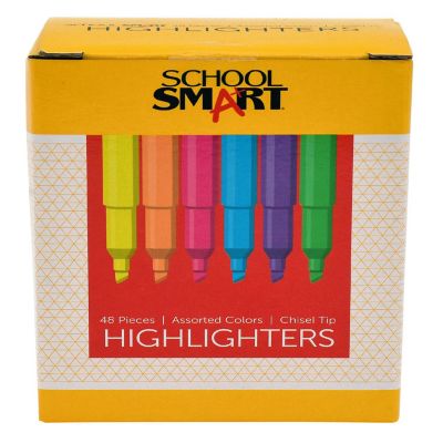 School Smart Pen Style Highlighters, Chisel Tip, Assorted Colors, Pack of 48 Image 1