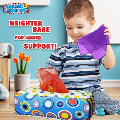 Sensory Pull Along Toddler Infant Baby Tissue Box - Colorful Juggling Rainbow Dance Scarves for Kids Image 1