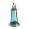 Silver Lighthouse With Blue Glass Candle Lantern 5X5X9.5" Image 1