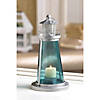 Silver Lighthouse With Blue Glass Candle Lantern 5X5X9.5" Image 1