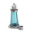 Silver Lighthouse With Blue Glass Candle Lantern 5X5X9.5" Image 2