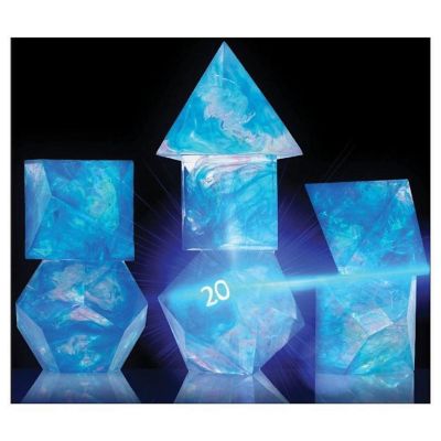 Sirius Dice 7-Set Cloak & Dagger Blue Dice Pack UV Black Light Numbers Image 1