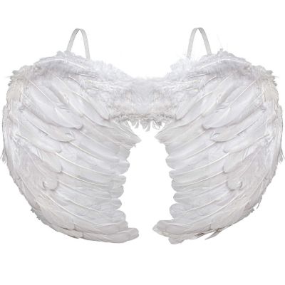 Skeleteen Angel Wings Costume Accessory - White Feathered Angelic Wings for Angel and Cupid Costume for Adults and Children Image 1