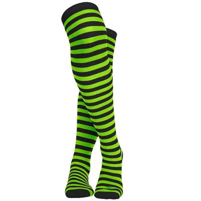 Skeleteen Black and Green Socks - Over The Knee Striped Thigh High Costume Accessories Stockings for Men, Women and Kids Image 3