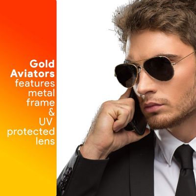 Skeleteen Black Gold Aviator Sunglasses - UV 400 Protection Image 3