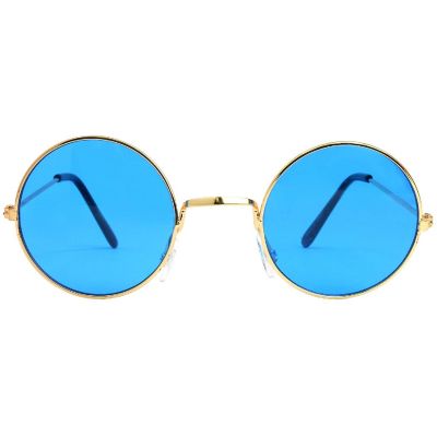Skeleteen Blue Circle Hippie Glasses - Blue 60's Style Hipster Circle Sunglasses - 1 Pair Image 1