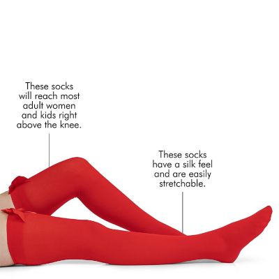 Skeleteen Bow Accent Thigh Highs - Red Over The Knee High Stockings with Red Satin Ribbon Bow Accent for Women and Girls Image 1