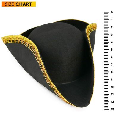 Skeleteen Colonial Black Tricorn Hat - Revolutionary War Costume Tricorner Deluxe Hat with Gold Trimming Image 3