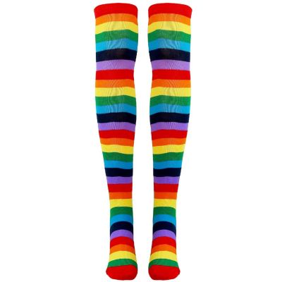 Skeleteen Colorful Rainbow Striped Socks - Over The Knee Clown Striped Costume Accessories Thigh High Stockings for Men, Women and Kids Image 1