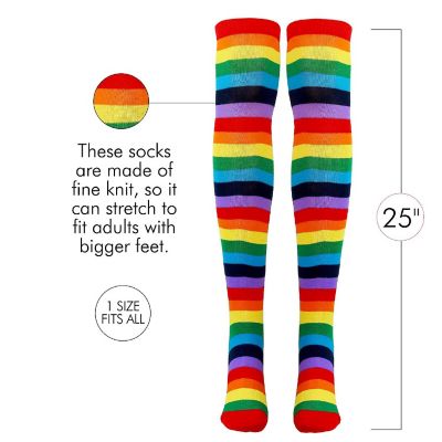 Skeleteen Colorful Rainbow Striped Socks - Over The Knee Clown Striped Costume Accessories Thigh High Stockings for Men, Women and Kids Image 1
