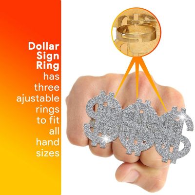 Skeleteen Dollar Sign Costume Ring - Money Symbol Jewelry Three Finger Gangster Ring for Men and Women Image 1