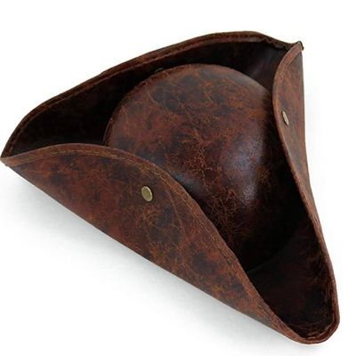 Skeleteen Faux Leather Pirate Hat - Brown Distressed Leather Colonial Style Tricorn Hat Image 2