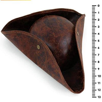 Skeleteen Faux Leather Pirate Hat - Brown Distressed Leather Colonial Style Tricorn Hat Image 3