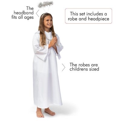 Skeleteen Kids Angel Costume with Halo - Long White Angelic Gown with Silver Heavenly Halo Headband for Children's Costumes Image 1