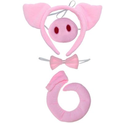 Skeleteen Pig Costume Accessories Set - Fuzzy Pink Pig Ears Headband, Bowtie, Snout and Tail Accessory Kit for Piglet Costumes for Toddlers and Kids Image 2