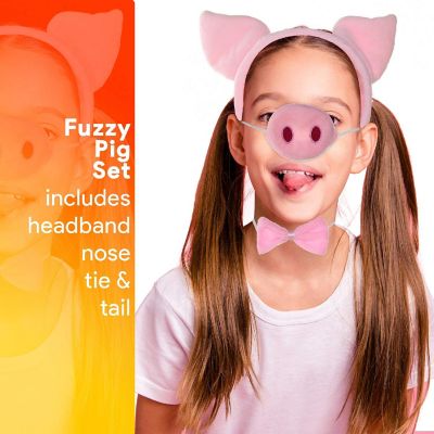 Skeleteen Pig Costume Accessories Set - Fuzzy Pink Pig Ears Headband, Bowtie, Snout and Tail Accessory Kit for Piglet Costumes for Toddlers and Kids Image 3