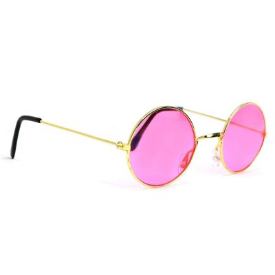 Skeleteen Pink Round Hippie Glasses - Pink 60's Style Hipster Circle Sunglasses - 1 Pair Image 1