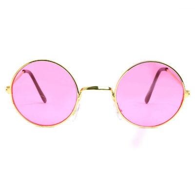 Skeleteen Pink Round Hippie Glasses - Pink 60's Style Hipster Circle Sunglasses - 1 Pair Image 1