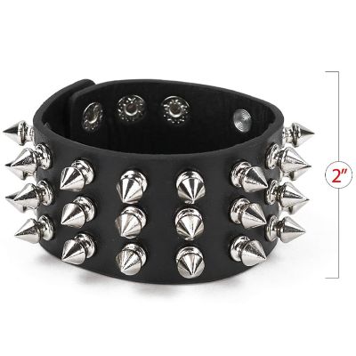 Skeleteen Punk Leather Spike Bracelet - Leather Cuff Biker Bracelet with Spikes for Men, Women and Kids Image 2