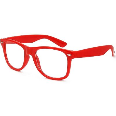 Skeleteen Red Clear Lens Glasses - 80's Style Non Prescription Retro Frames Nerd Costume Eyeglasses Image 1