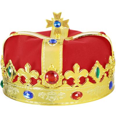 Skeleteen Regal Gold King Crown - Royal Red Felt Imperial Jeweled Mens and Womens Unisex Party Dress Up Accessory Crowns - 1 Piece Image 1