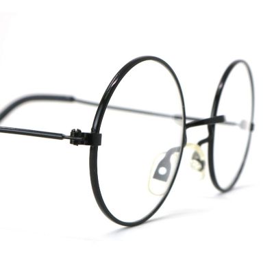 Skeleteen Round Wizard Costume Glasses - Black Metal Frame Circular Costume Eyeglasses - 1 Pair Image 1