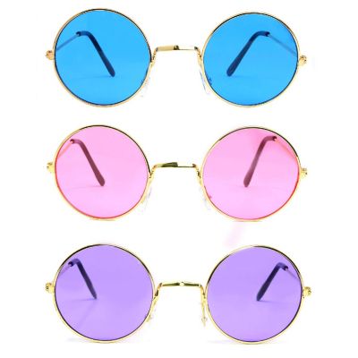 Skeleteen Tinted Round Hippie Glasses Pink Purple and Blue 60's Style Hipster Circle Sunglasses - 12 Pairs Image 1