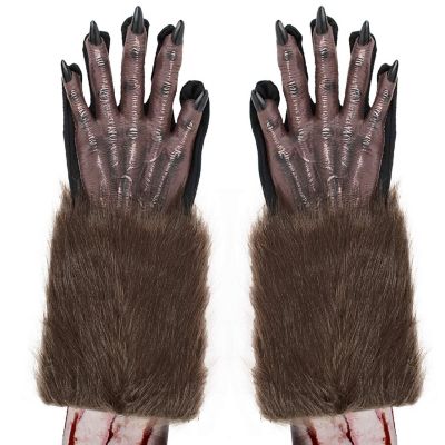 Skeleteen Werewolf Hand Costume Gloves - Brown Hairy Wolf Claw Hands Paws Monster Costume Accessories for Kids and Adults Image 1