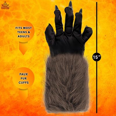 Skeleteen Werewolf Hand Costume Gloves - Brown Hairy Wolf Claw Hands Paws Monster Costume Accessories for Kids and Adults Image 3