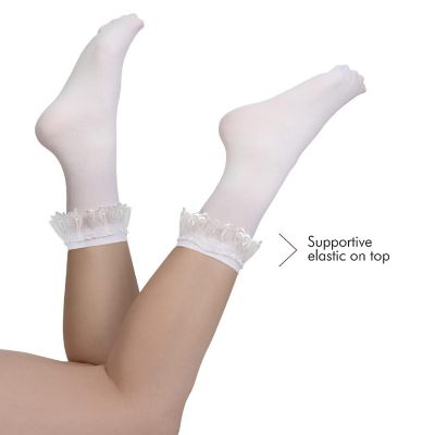 Skeleteen White Ruffled Anklet Socks - Frilly White Opaque Lace Ruffles Top Trim Crew Sock Image 3