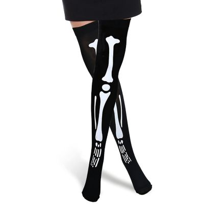 Skeleton Thigh High Socks - Goth Costume Bone Over The Knee High Sock Anatomical Skeletal Spooky Tight Stockings - 1 Pair Image 1