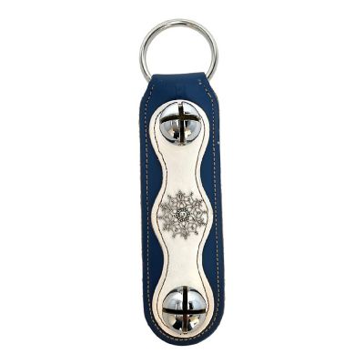 Snowflake Charm Blue White Natural Leather Sleigh Bell Door Hanger Made in USA Image 1