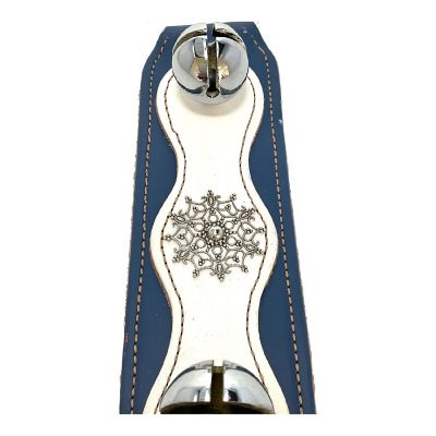 Snowflake Charm Blue White Natural Leather Sleigh Bell Door Hanger Made in USA Image 2
