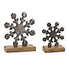 Snowflake On Stand (Set Of 6) 5.75"H, 7.75"H Aluminum/Wood Image 1