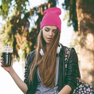 Solid Long Cuffed Beanie Skullies for Men and Women (Hot Pink) Image 1