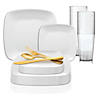 Solid White Flat Rounded Square Disposable Plastic Dinnerware Value Set (20 Settings) Image 1